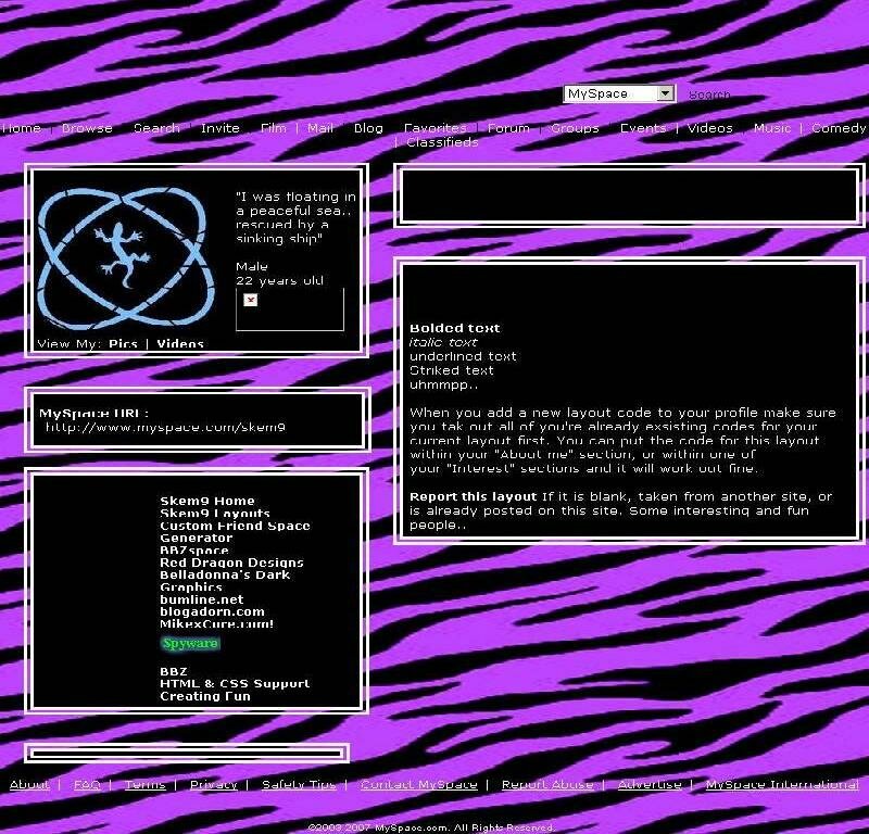  purple zebra myspace layout